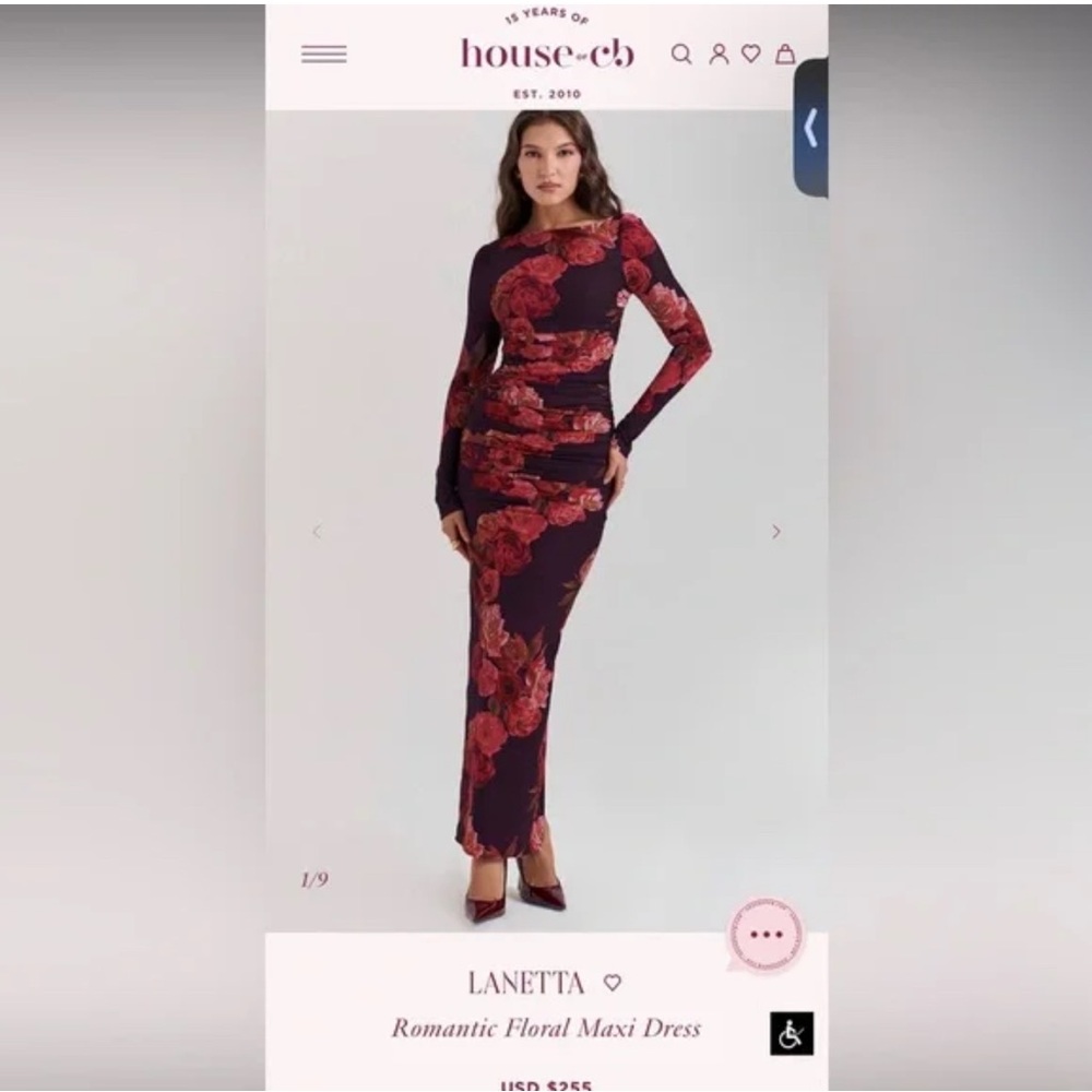 House of CB Burgundy Floral Long Sleeve Dress